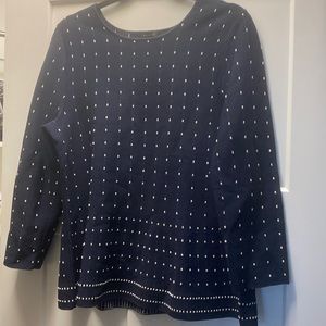Talbots 3/4 sleeve white polka dot and rich navy Lg